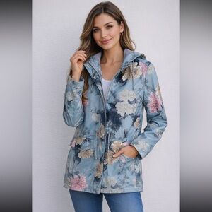 Altar’d State Floral Hooded Rain Jacket Coat Size Small